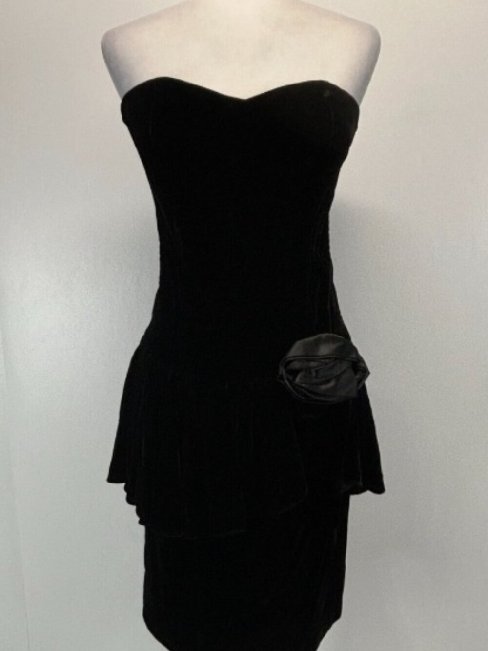 Vtg 1980's Positively Ellyn Whimsigoth Prom Black Velvet Peplum Dress Sz 10